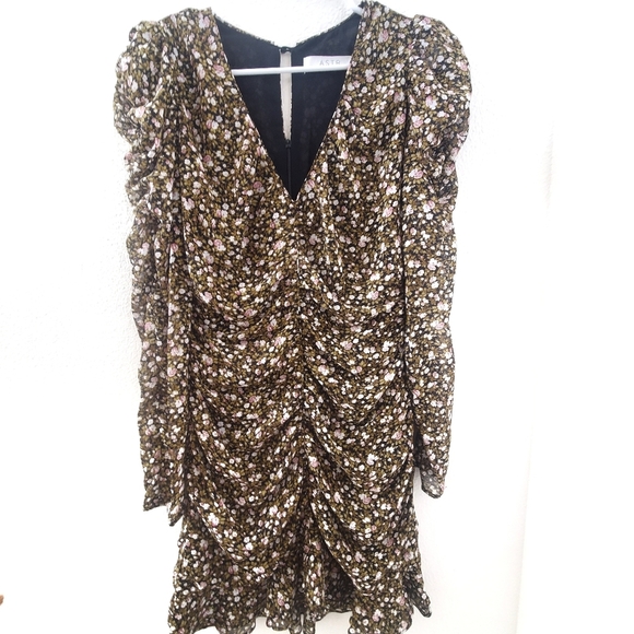 Astr The Label Mini Floral Ruched Mini Dress Medium Puff Shoulder - Picture 3 of 8